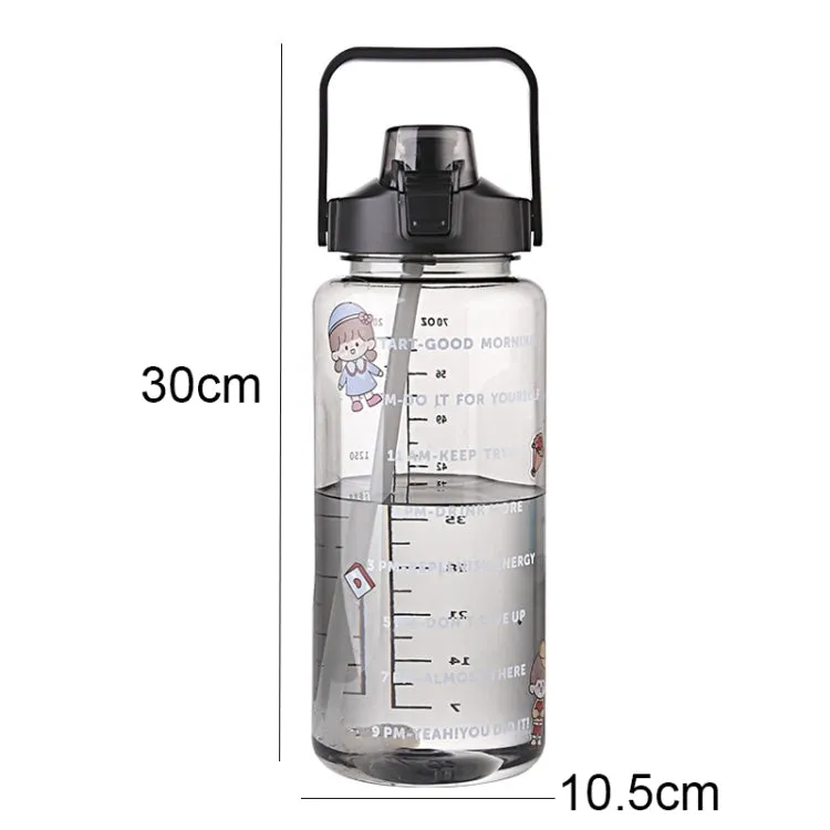 GYBL4503 2000ml Large-capacity Outdoor Sports Water Bottle with Straw, Spec: Blue Stickers