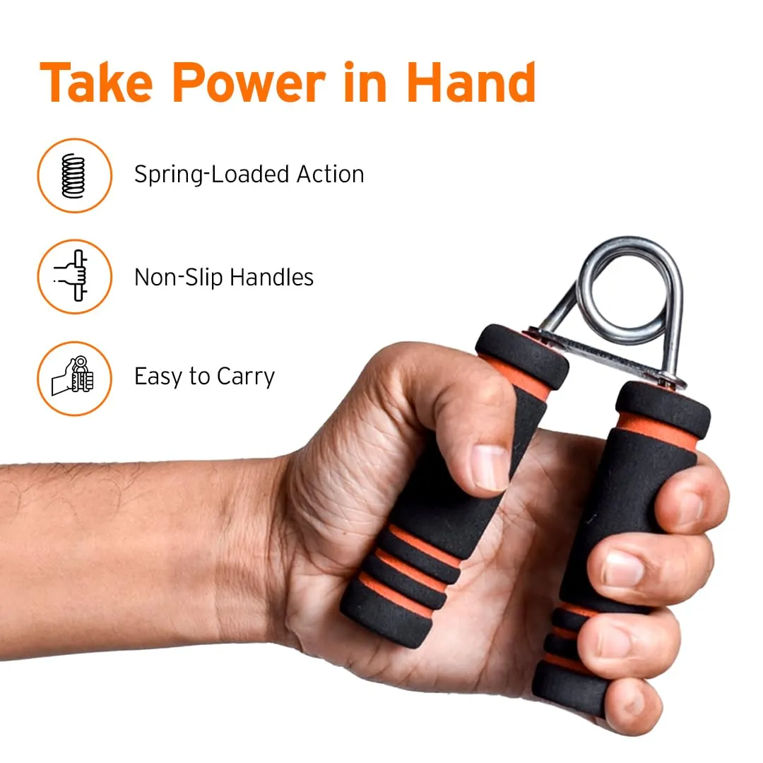 HEAD Finger Hand Gripper 60 Kg with Foam Handle | Hand Grip Strengthener for Gym Workout | Forearm & Finger Exercise Equipment for Men & Women | Power Gripper | Adjustable Hand Gripper Combo - Black