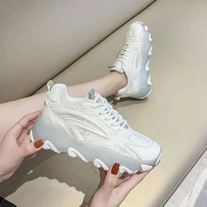 Hnzxzm Woman Footwear Diamond Shoes for Women Mesh Breathable High on Platform Sneakers Athletic Rhinestone Sports Running Original A H