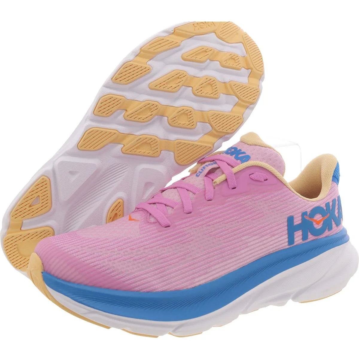 Hoka One One Mens Cliftons Breathable Tie String Athletic and Training Shoes