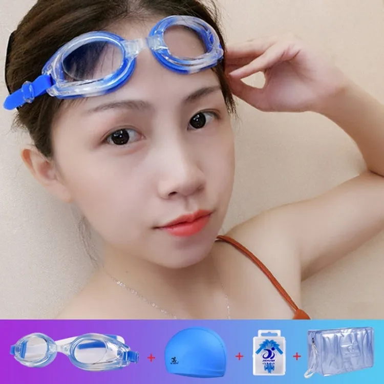 JIEHU JH8102 4 in1 Women HD Transparent Anti-fog Waterproof Swimming Glasses Swimming Cap Set(Blue Color)