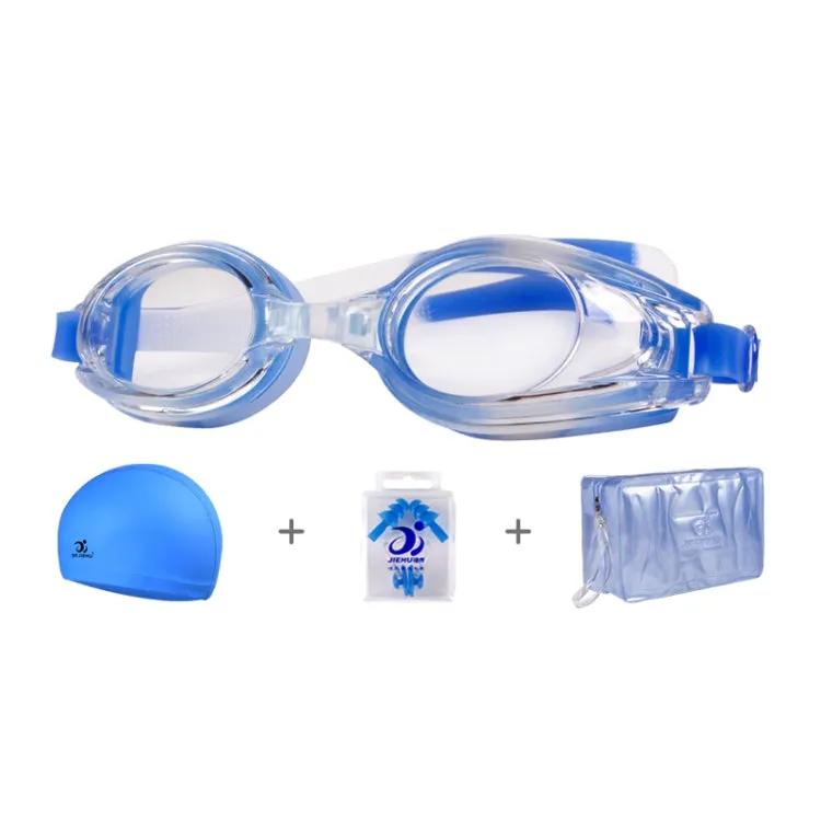 JIEHU JH8102 4 in1 Women HD Transparent Anti-fog Waterproof Swimming Glasses Swimming Cap Set(Blue Color)