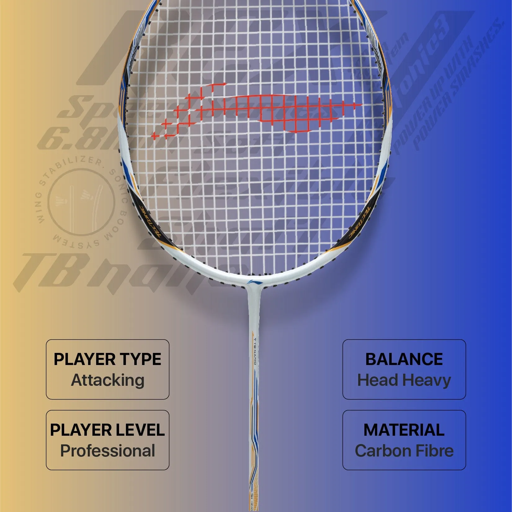 Li-Ning Tectonic 3R Strung Badminton Racquet (White / Gold / Blue)