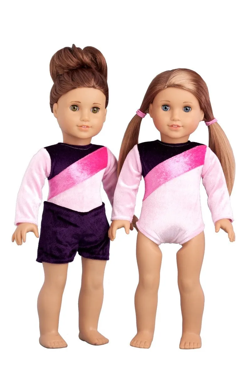 Little Gymnast - Clothes for 18 inch Doll - Pink and Purple Gymnastic Leotard with Shorts