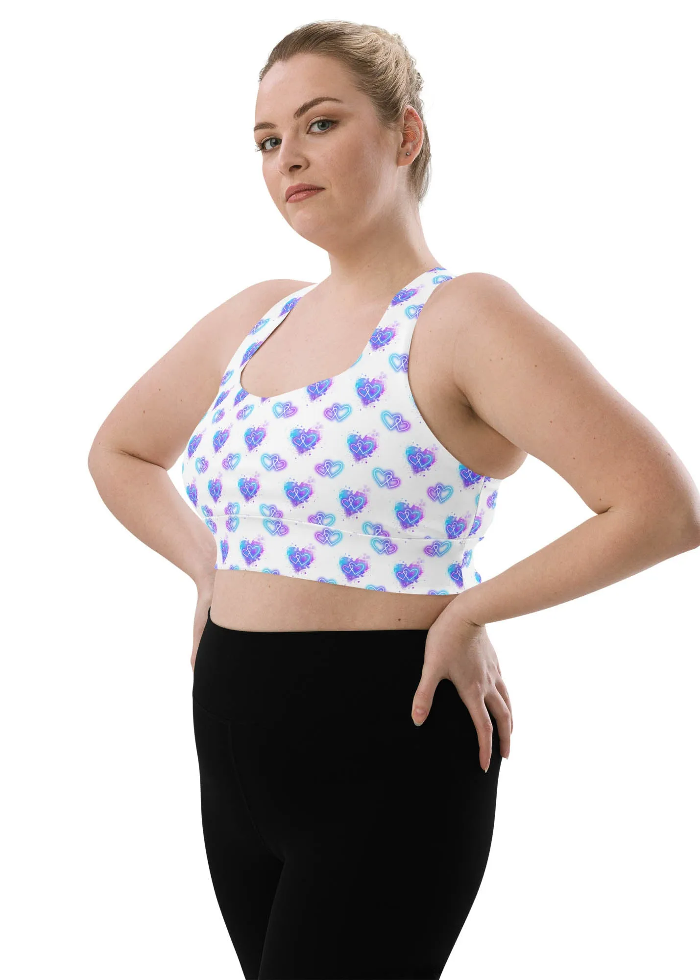 Longline sports bra - Electric Hearts - White