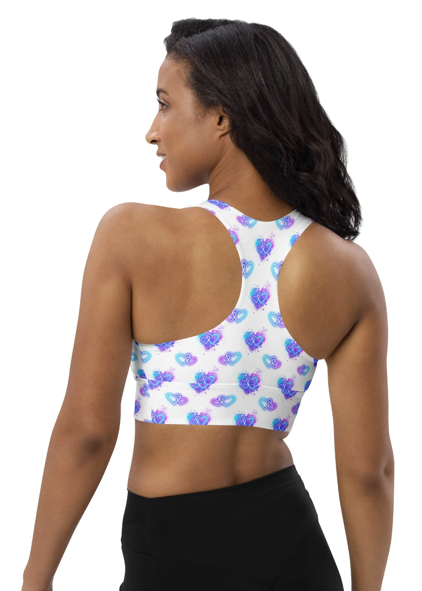 Longline sports bra - Electric Hearts - White