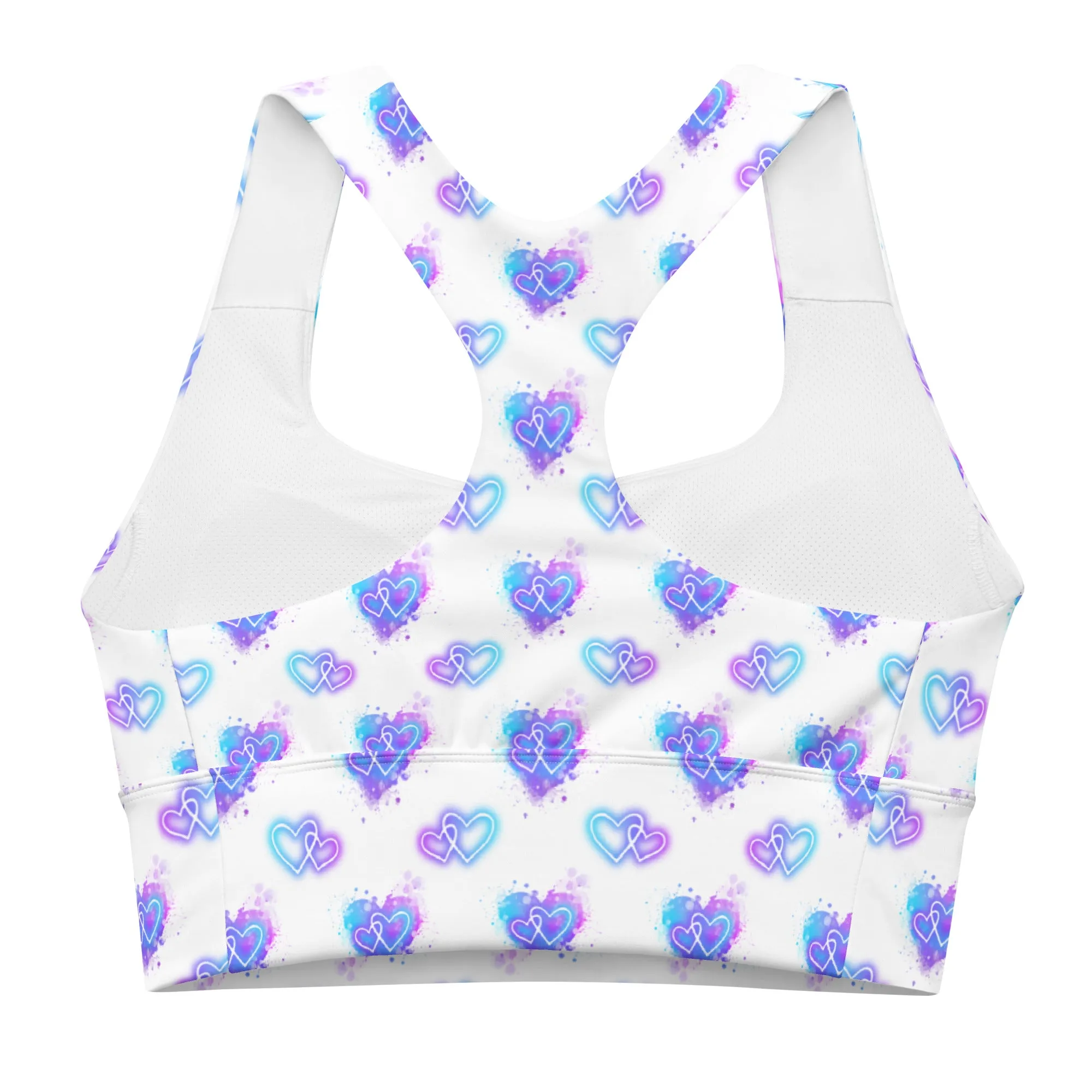 Longline sports bra - Electric Hearts - White