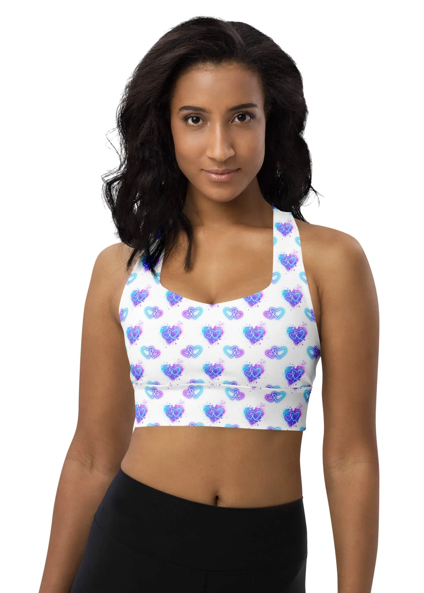 Longline sports bra - Electric Hearts - White