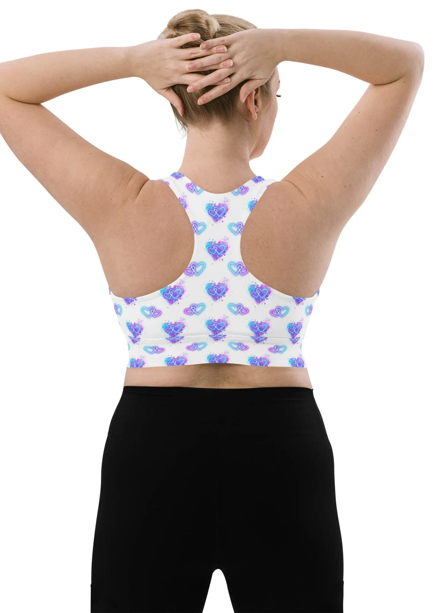 Longline sports bra - Electric Hearts - White