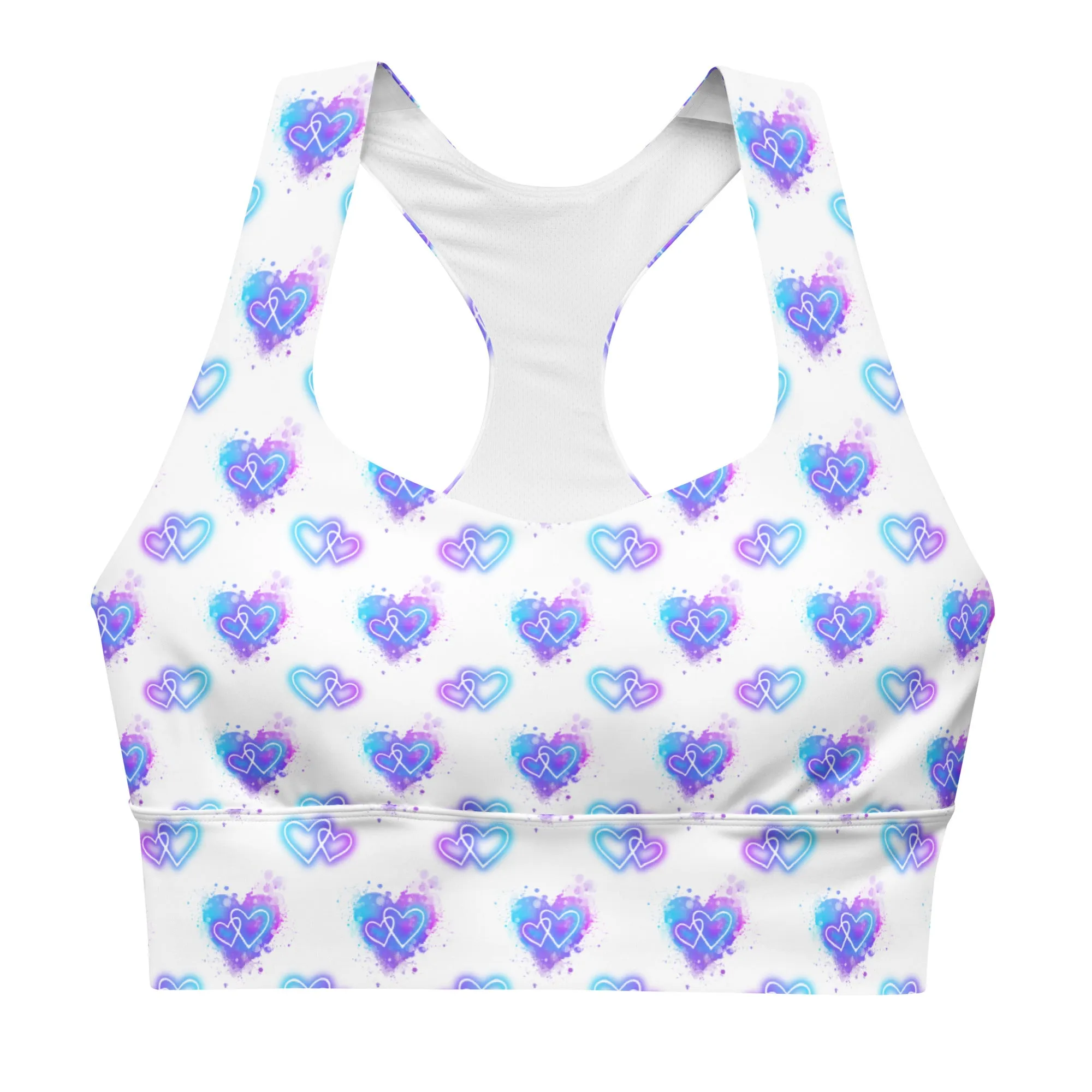 Longline sports bra - Electric Hearts - White