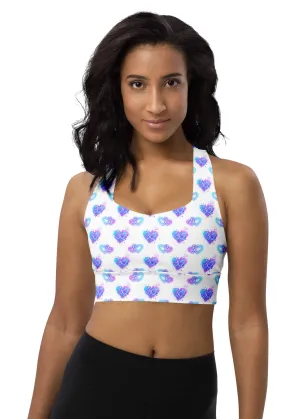 Longline sports bra - Electric Hearts - White