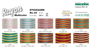 Madeira Rayon 40 Embroidery Thread 200m. Multicolor Collection