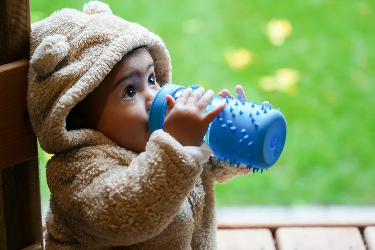 Melii Blue Spikey Water Bottle for Kids - Sensory Exploration with Soft Silicone Spikes, Leak Proof Straw, and Easy Grip Handle - BPA Free, Durable Tritan, Perfect for On-the-Go Hydration, 12 oz