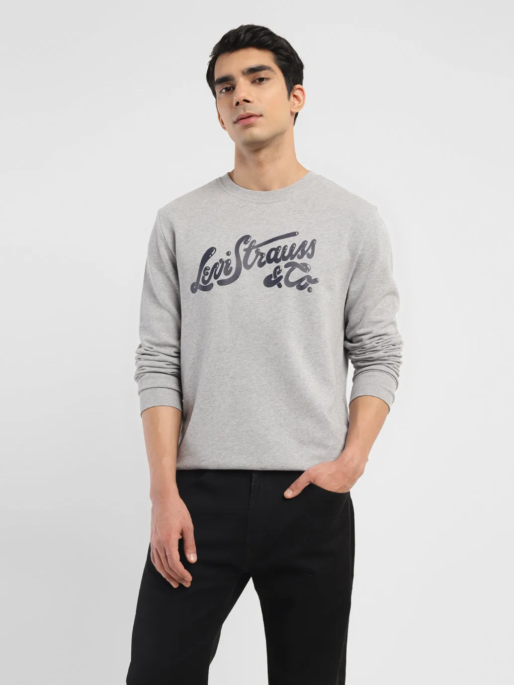 Men's Brand Logo Grey Crew Neck Sweatshirt