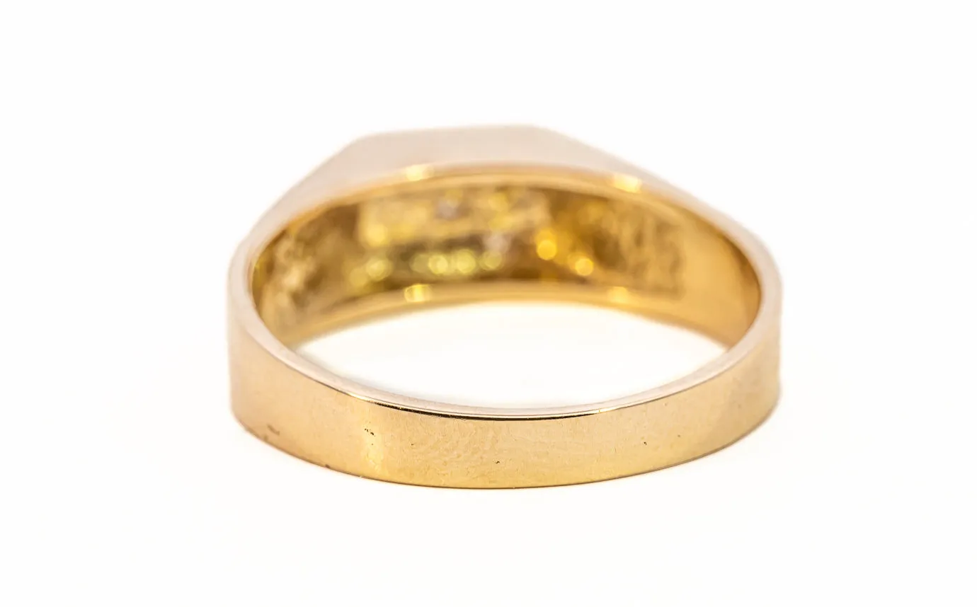 Men's Diamond Set Yellow Gold Signet Ring