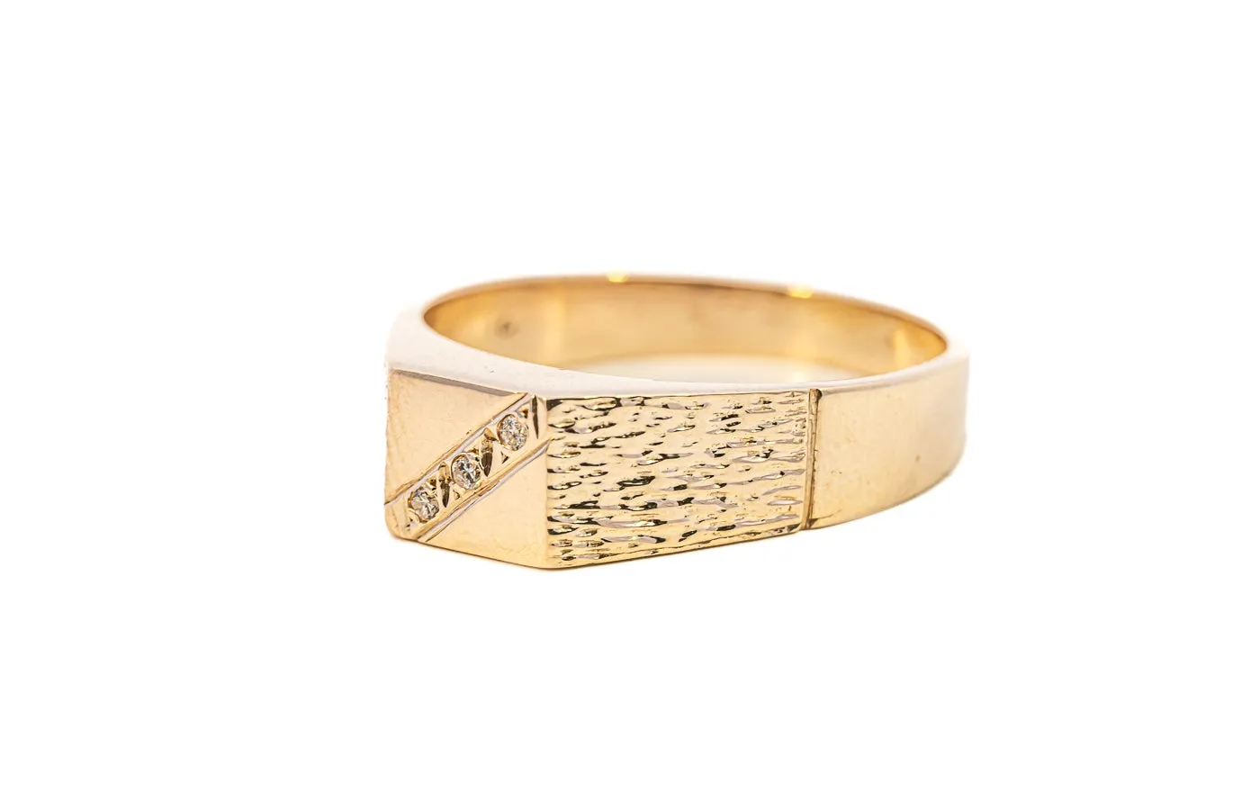 Men's Diamond Set Yellow Gold Signet Ring