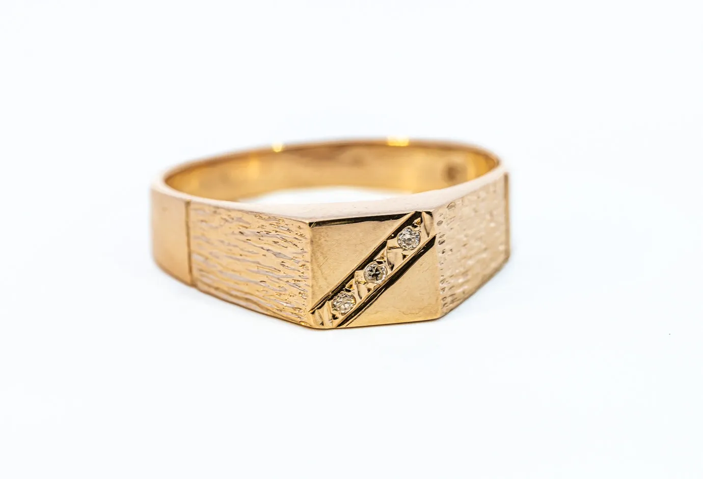 Men's Diamond Set Yellow Gold Signet Ring