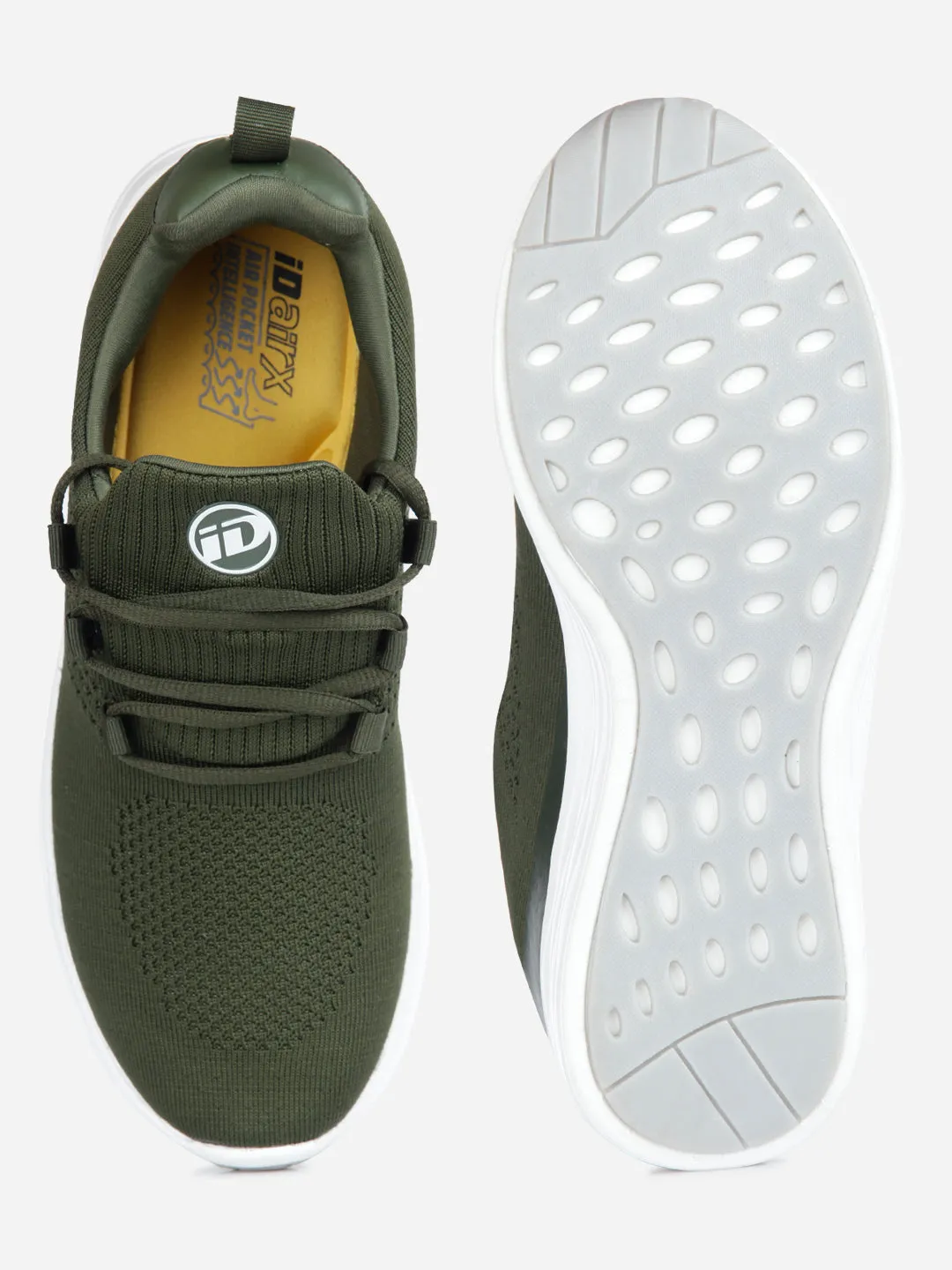 Men's Olive Knitted Lace Up Sneaker (ID7512)