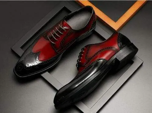 Men's Oxblood Wing Tip Brogue Leather Shoe