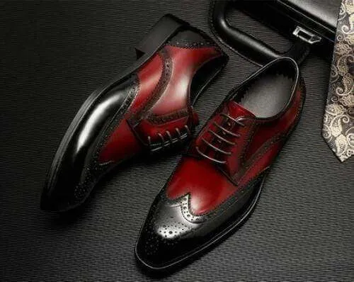 Men's Oxblood Wing Tip Brogue Leather Shoe