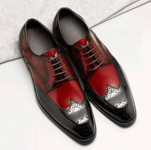 Men's Oxblood Wing Tip Brogue Leather Shoe