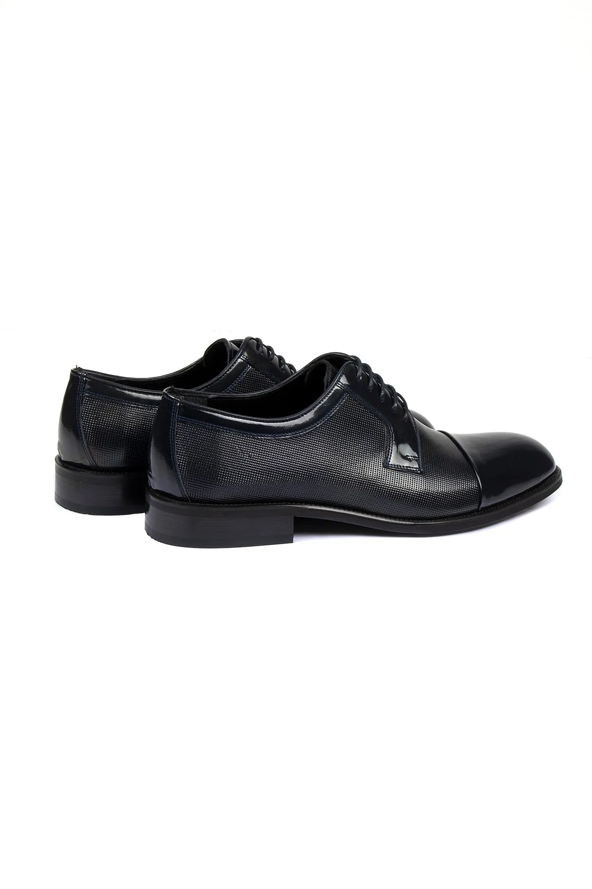 Navy Patent Leather Lace-Up Tuxedo Shoes