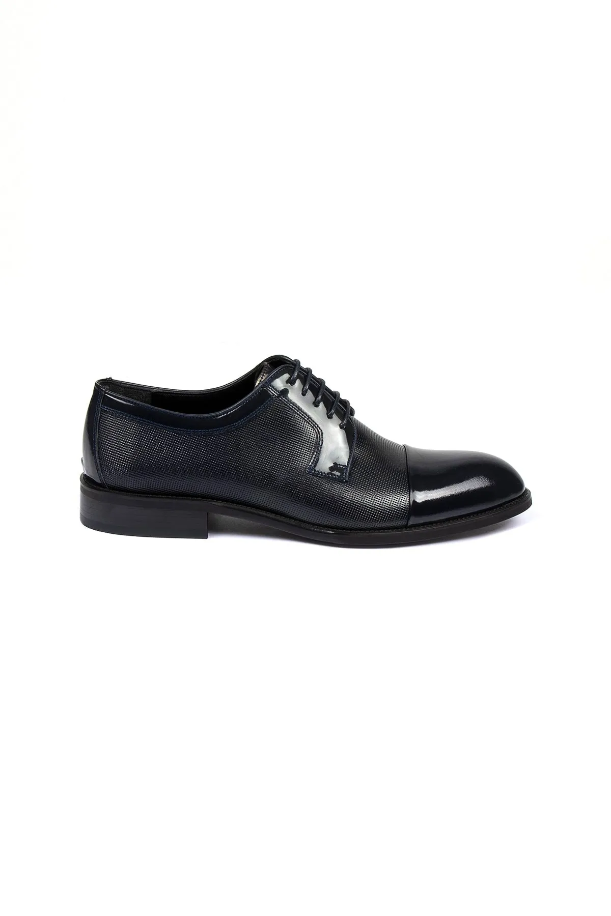 Navy Patent Leather Lace-Up Tuxedo Shoes