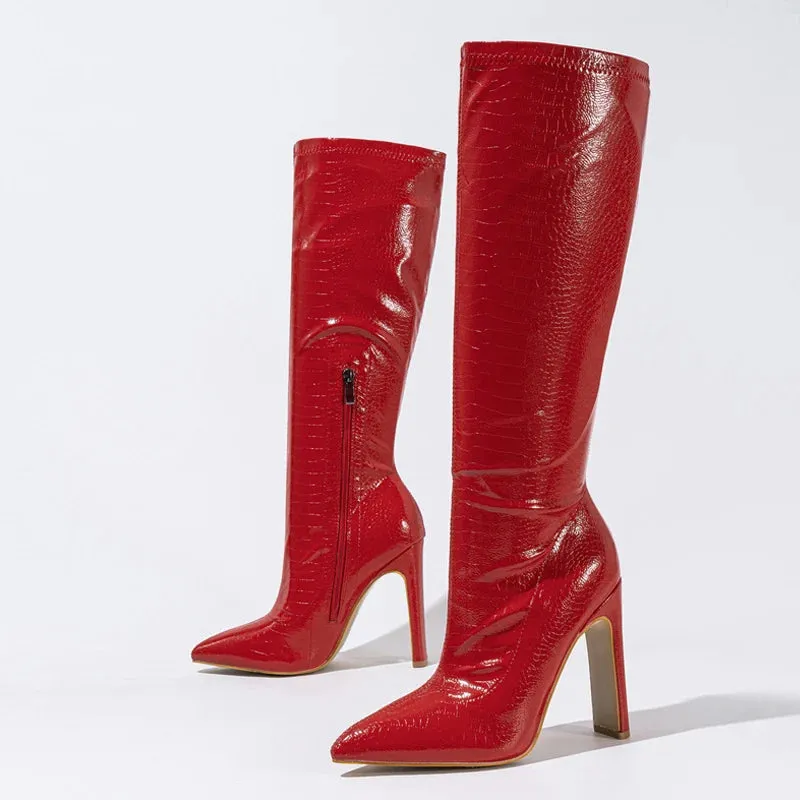 New Pointed Toe Zip Knee High Boots