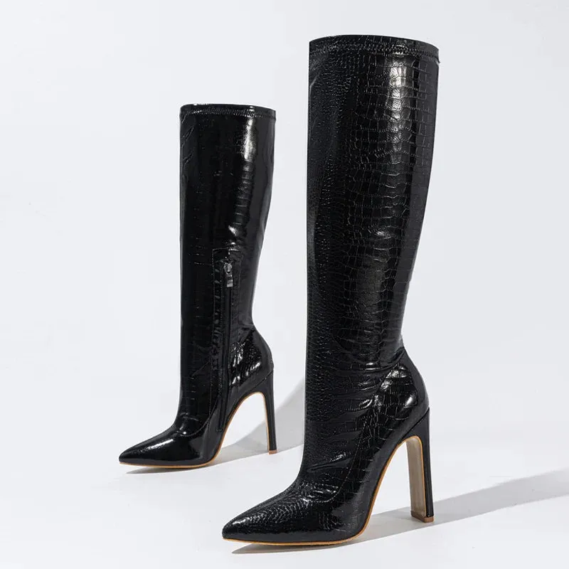 New Pointed Toe Zip Knee High Boots