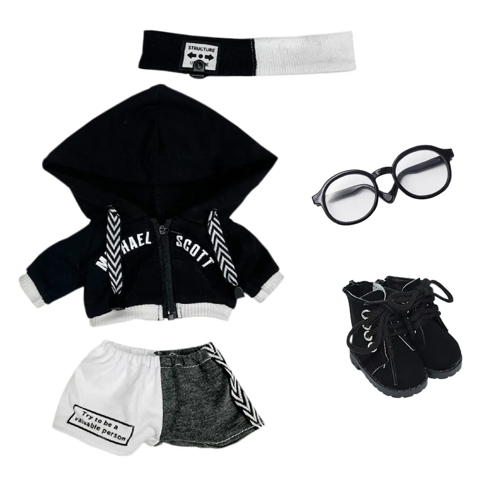 niannyyhouse 10cm 15cm 20cm Doll Clothes Loose Black and White Suit Headwear Hoodie Pants Glasses Shoes Plush Doll Dressup