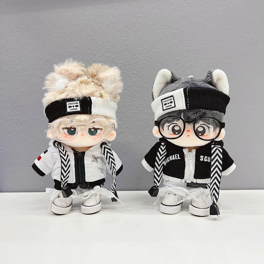 niannyyhouse 10cm 15cm 20cm Doll Clothes Loose Black and White Suit Headwear Hoodie Pants Glasses Shoes Plush Doll Dressup