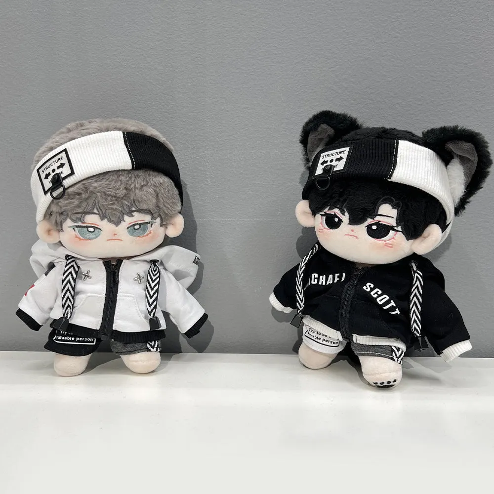 niannyyhouse 10cm 15cm 20cm Doll Clothes Loose Black and White Suit Headwear Hoodie Pants Glasses Shoes Plush Doll Dressup