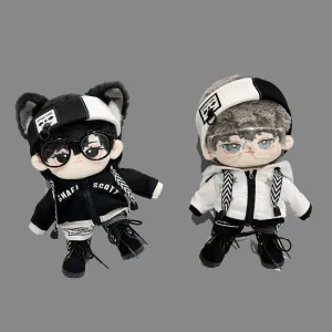 niannyyhouse 10cm 15cm 20cm Doll Clothes Loose Black and White Suit Headwear Hoodie Pants Glasses Shoes Plush Doll Dressup