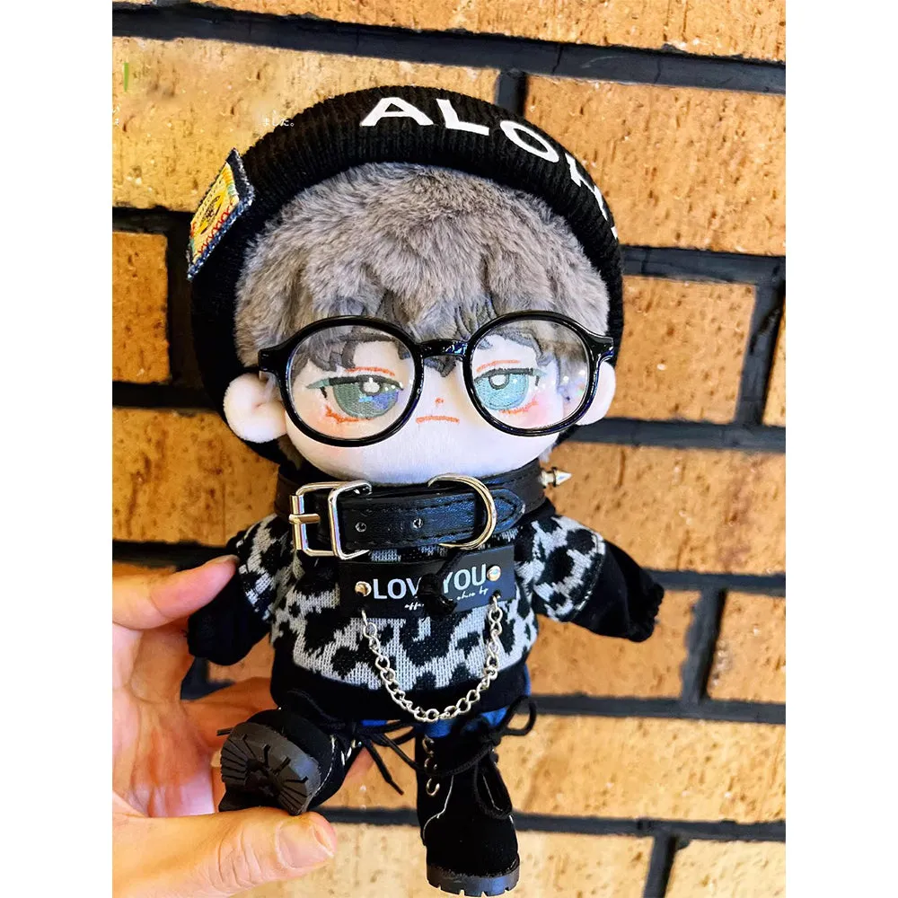 niannyyhouse 15cm 20cm Plush Doll Clothes Cool Leopard Print Suit Loose Elastic Hat Hoodie Pants Collar Glasses Shoes Soft Stuffed Plush Toy Dress Up