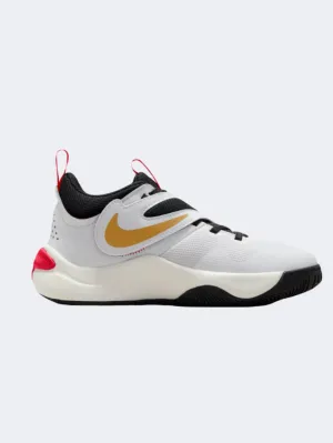 Nike Team Hustle 11 Gs-Boys Basketball Shoes White/Gold/Red/Black