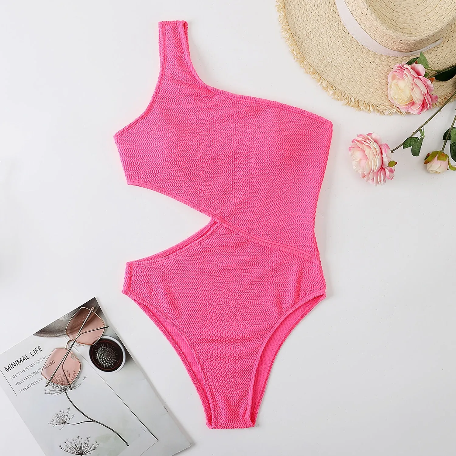 One Shoulder Ribbed Monokini Swimsuit