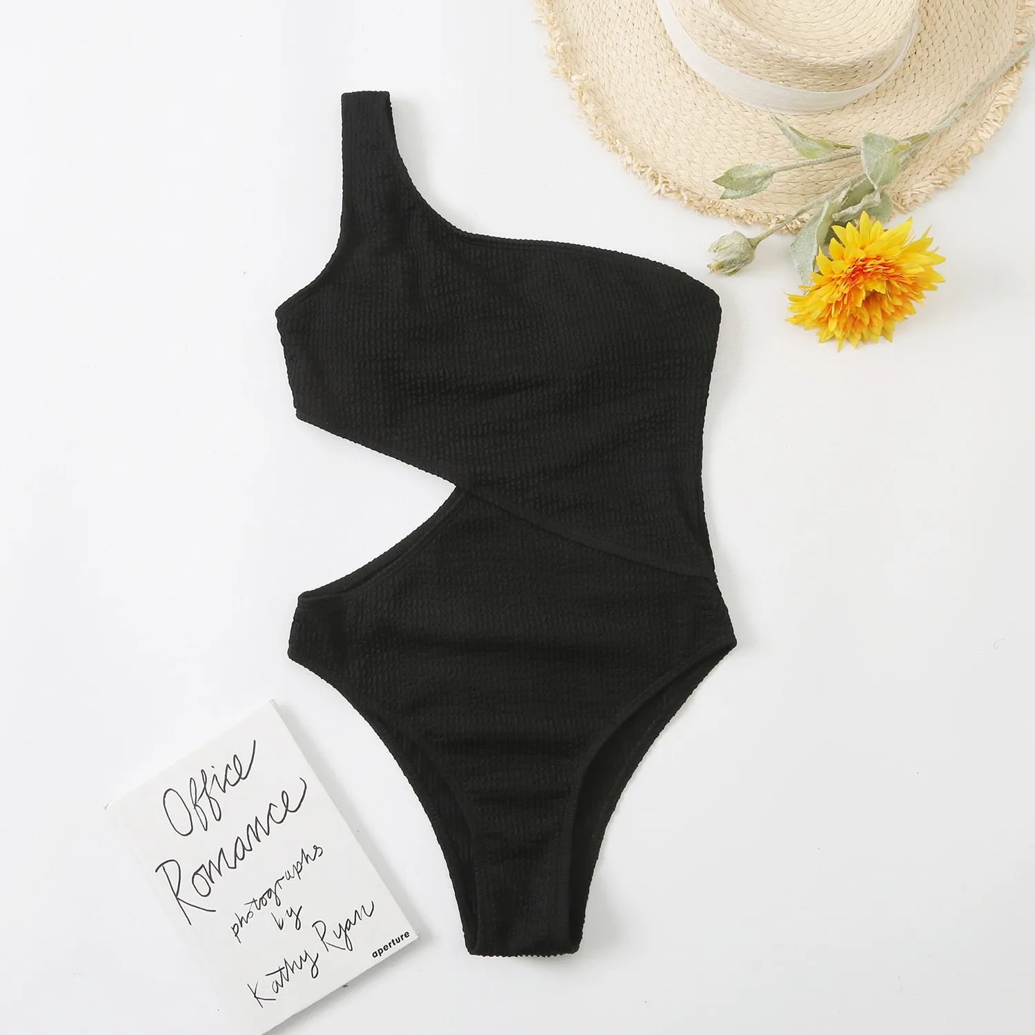 One Shoulder Ribbed Monokini Swimsuit