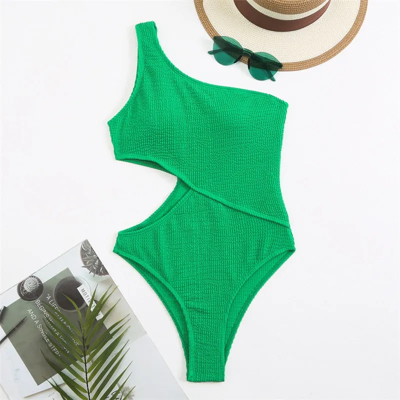 One Shoulder Ribbed Monokini Swimsuit