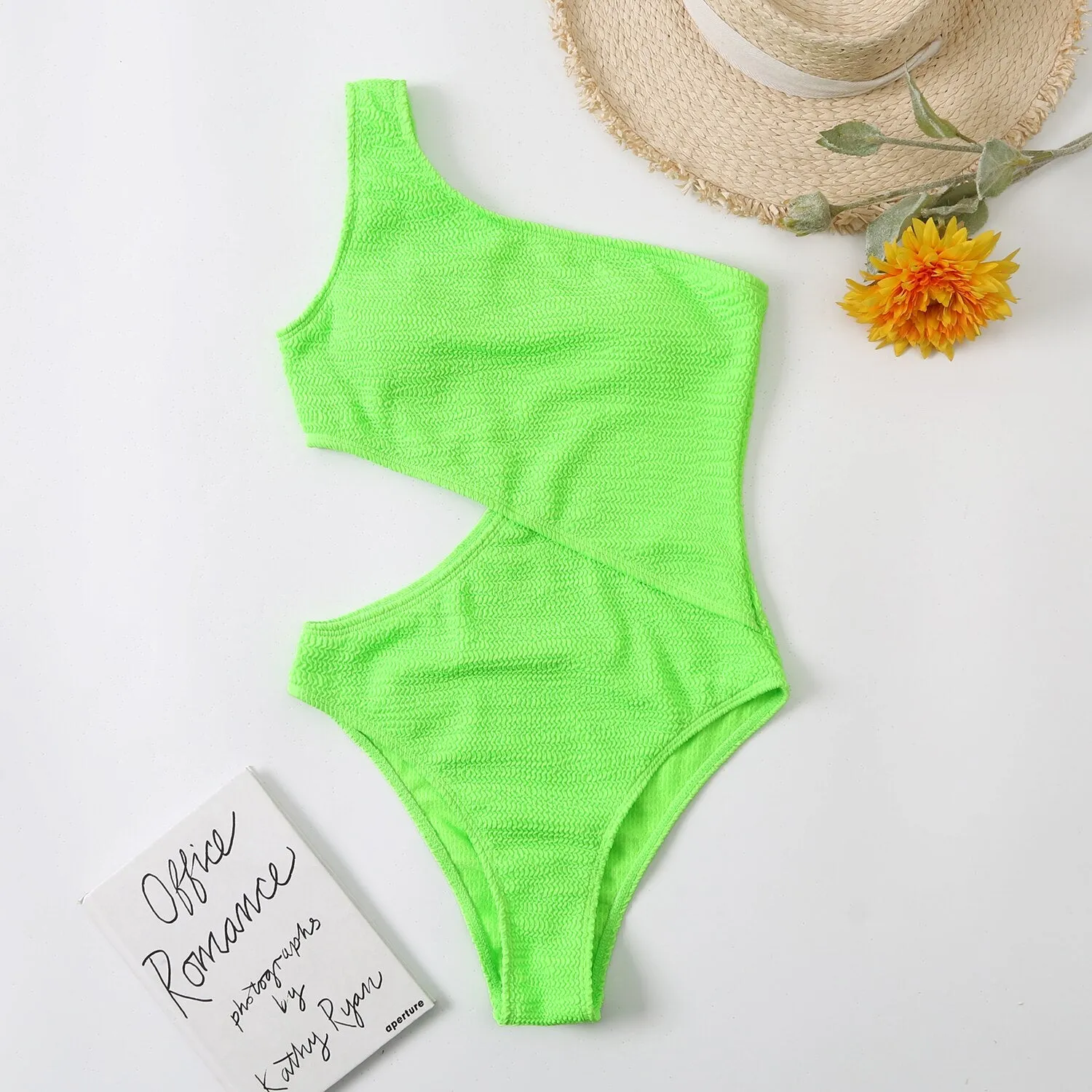 One Shoulder Ribbed Monokini Swimsuit