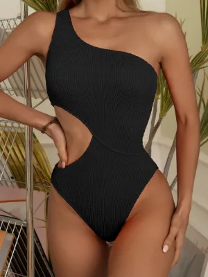 One Shoulder Ribbed Monokini Swimsuit