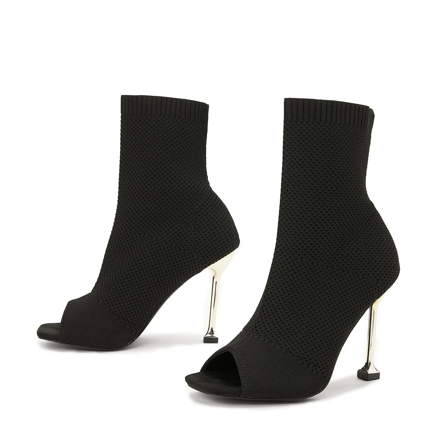 Peep Toe Stiletto Heeled Sock Boots