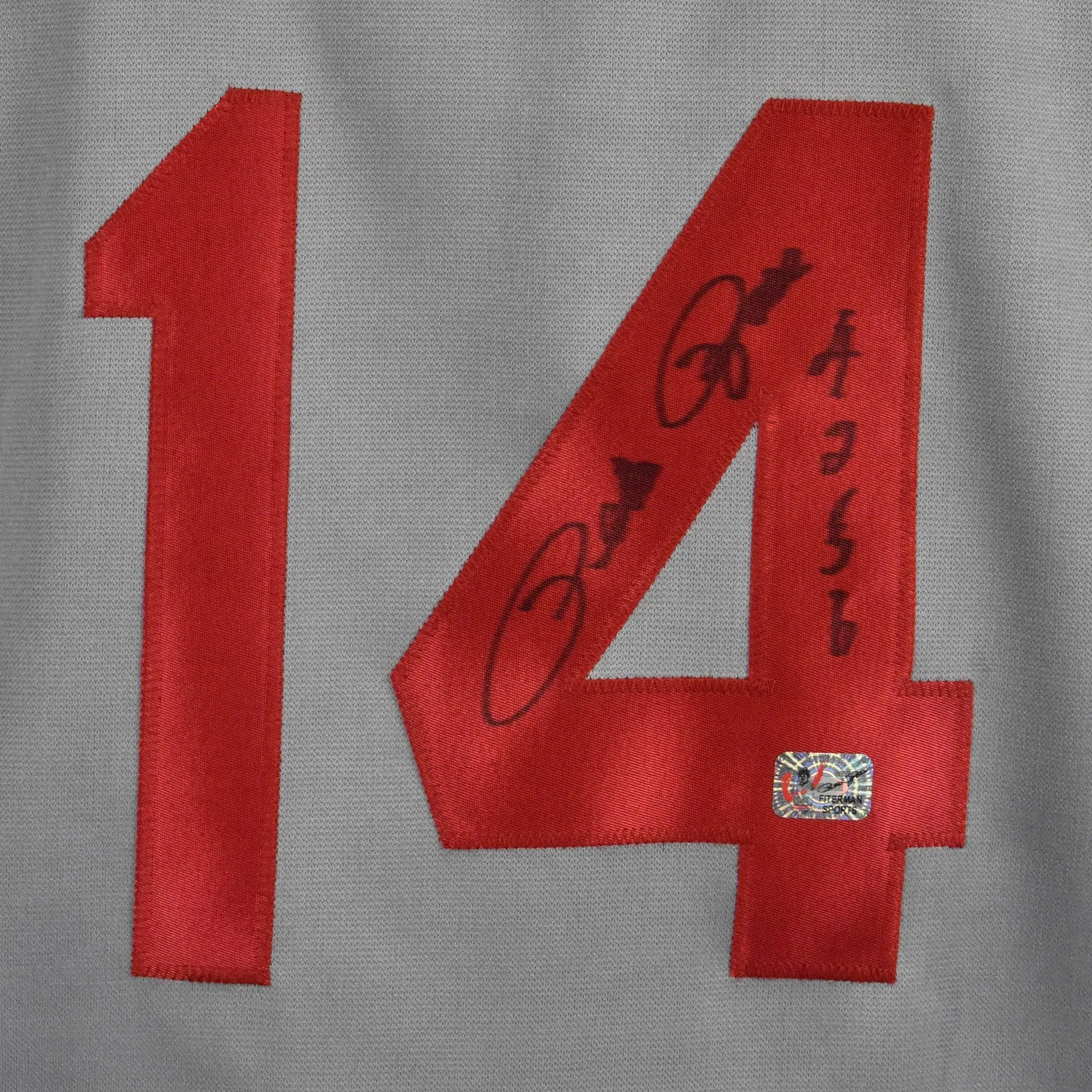 Pete Rose Signed 4256 Hits Stats Cincinnati Pro Edition Grey Jersey (Fiterman)