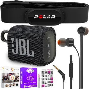 Polar Improved Connectivity H10 Heart Rate Sensor Monitor with JBL Go 3 Portable Bluetooth Speaker Accessory Kit