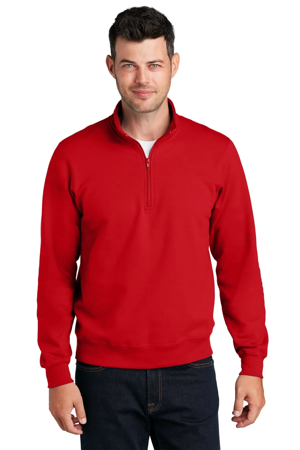 Port & Company Fan Favorite Fleece Branded Quarter Zips, Bright Red