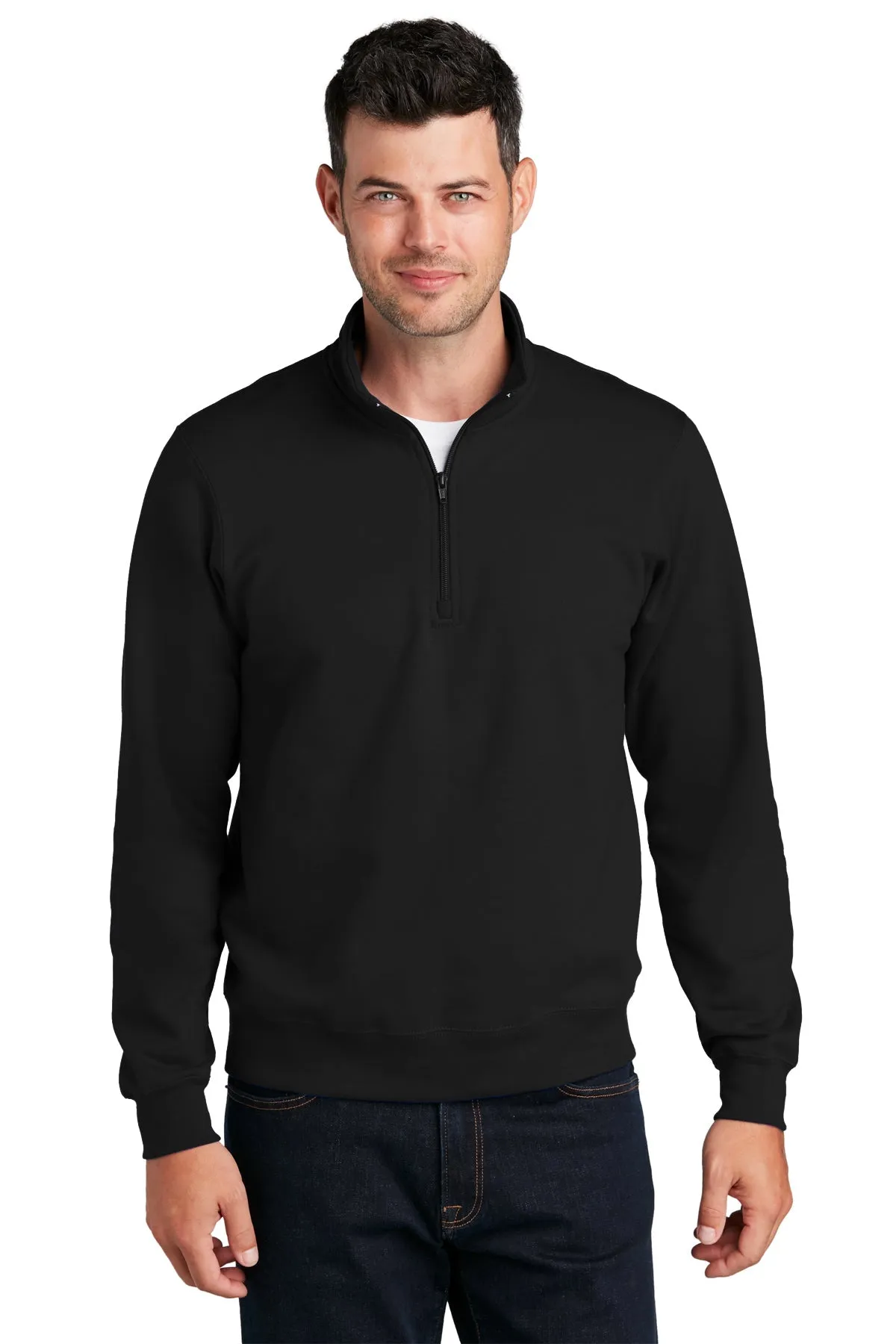 Port & Company Fan Favorite Fleece Customized Quarter Zips, Jet Black