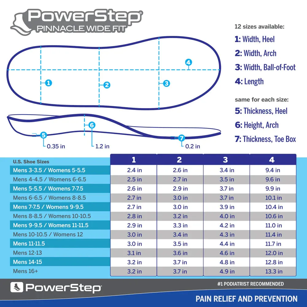 PowerStep Wide Insoles Wide Feet Arch Support Orthotic Extra Wide