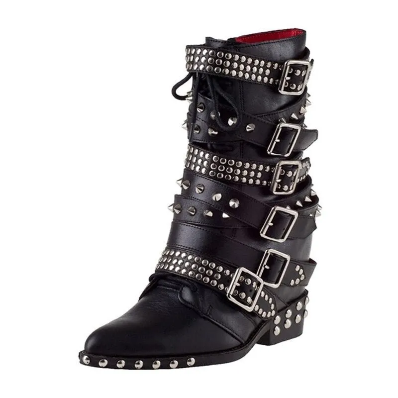 Pre Order:  Belt Buckle Studded Ankle Boots