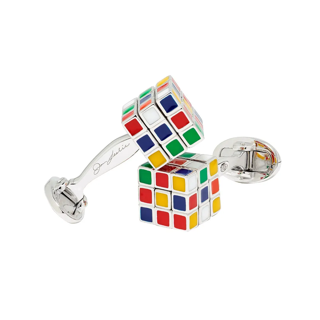 Puzzle Moving Cube Sterling Cufflinks