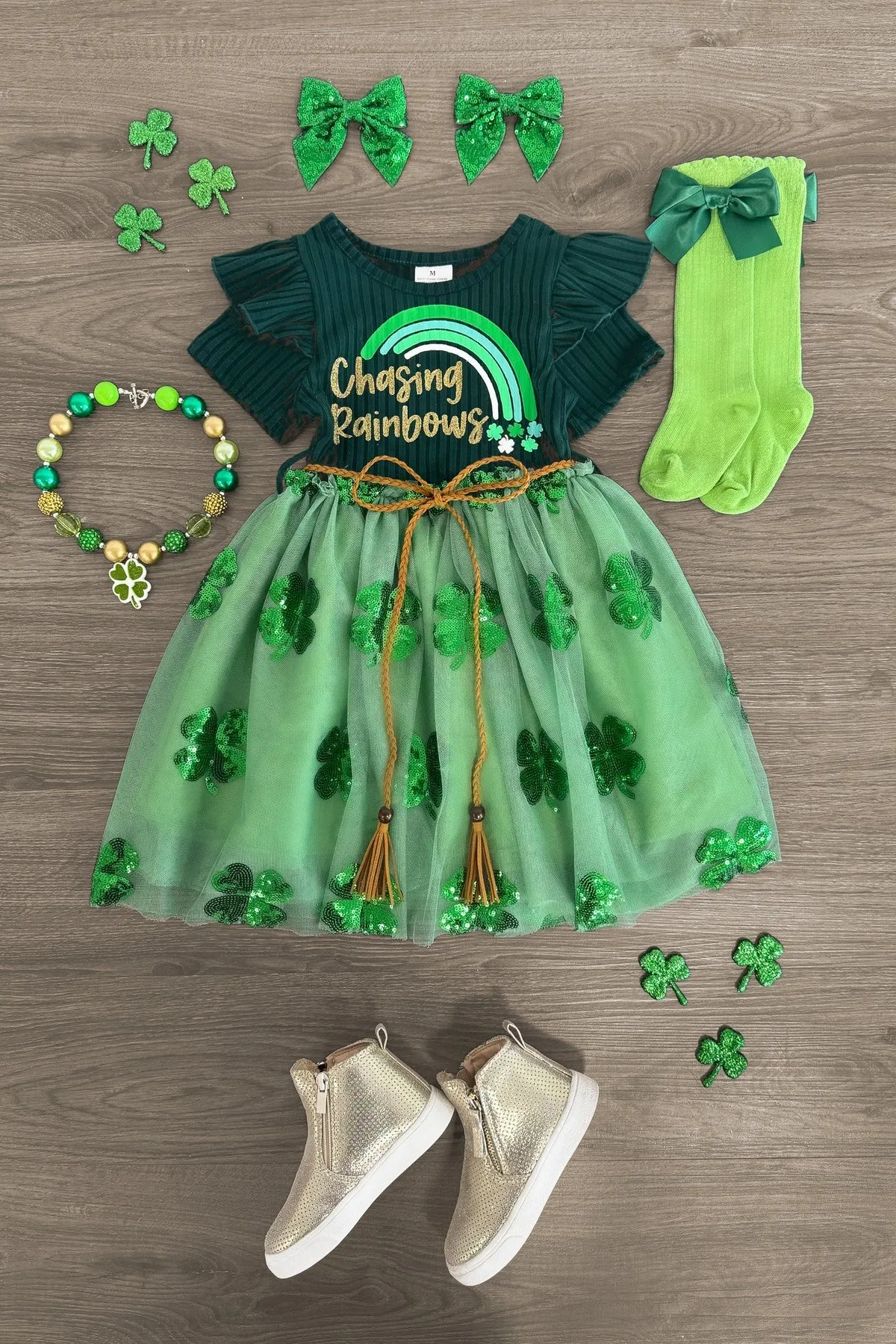 "Chasing Rainbows" Shamrock Tutu Dress