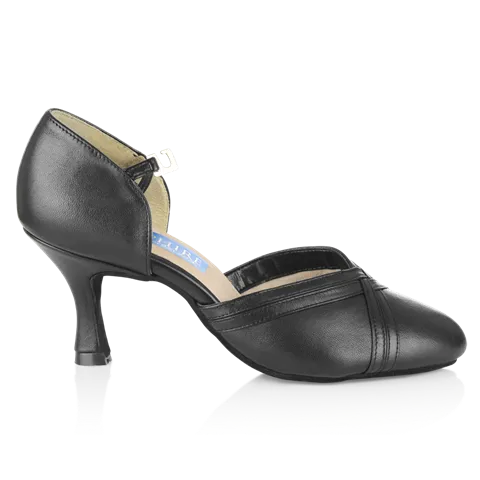 Ray Rose Geranium Black Leather Ladies Ballroom Dance Shoe with Adjustable Hook Buckle